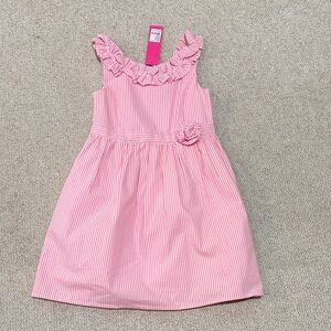 NWT Lilly Pulitzer Seersucker Pink Striped Ruffle Neck Girls' Dress